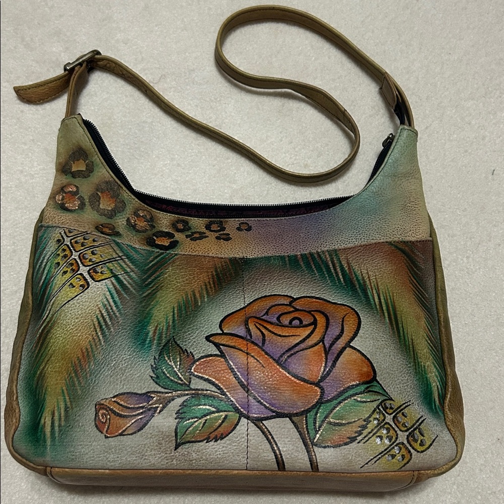 Anuschka Artistic Hand painted Leather Bag with Multicolor Design